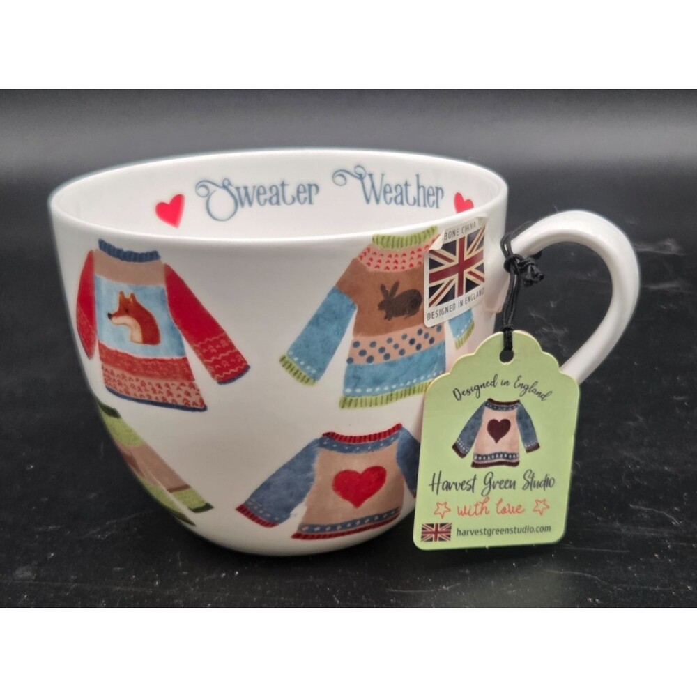 Harvest Green Studio Bone China Mug Sweater Weather Coffee Cup Large Autumn Fall